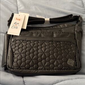 LUG Flutter SE Crossbody Bag W/Water Bottle Holder Multi Pocket Metallic Black